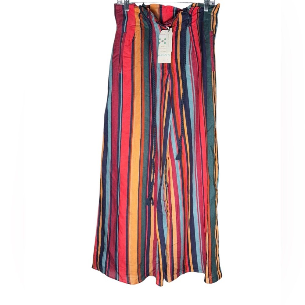 Farm Rio Linen Wide Leg Pants Women’s size Small Striped Multicolor Summer NWT